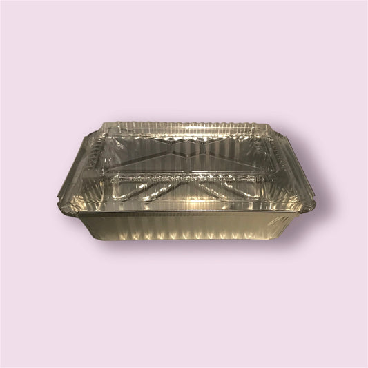 small aluminum pan with plastic lid